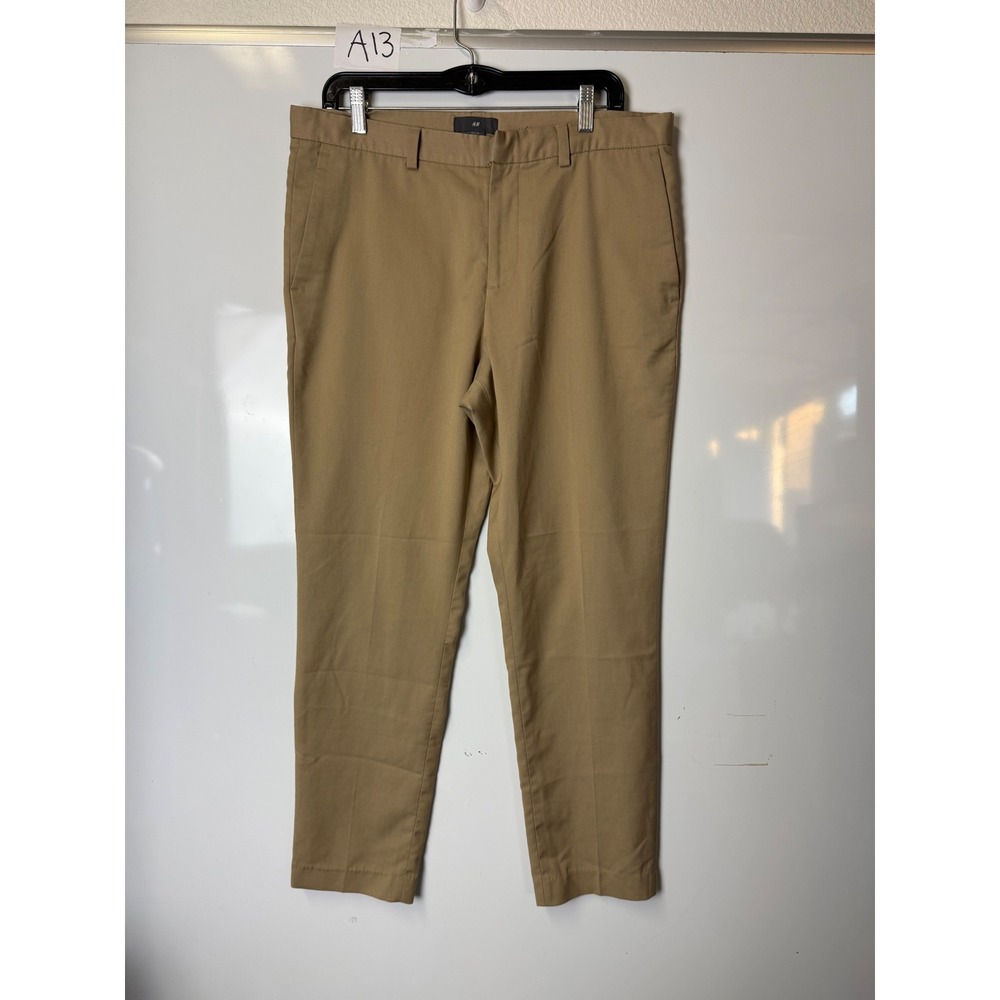HM Mens Khaki Tan Chino Pants Slim Tapered Stretch Trousers Size 33 x 27